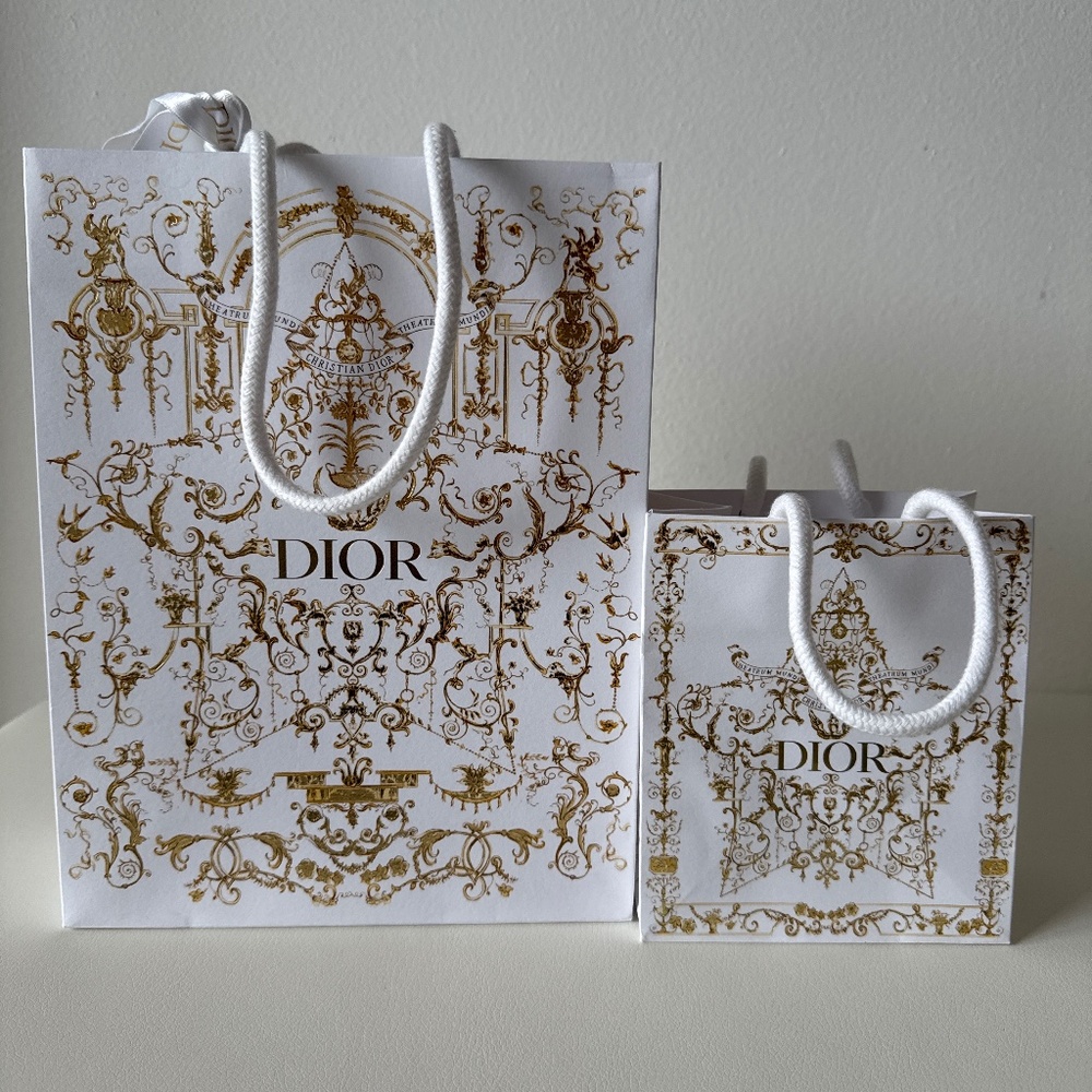Christian Dior Holiday Shopping Bag Set Small & Mini + Ribbon & Tissue Paper EUC